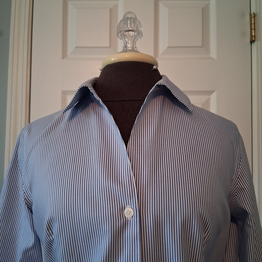 Jones New York Women's Blue Pinstripe Button-Down Shirt - Picture 2 of 5